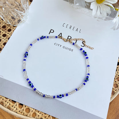 Blue Acrylic and 18K Gold-Plated Evil Eyes Beaded Choker Necklace, gold pendant necklace for women, styled look
