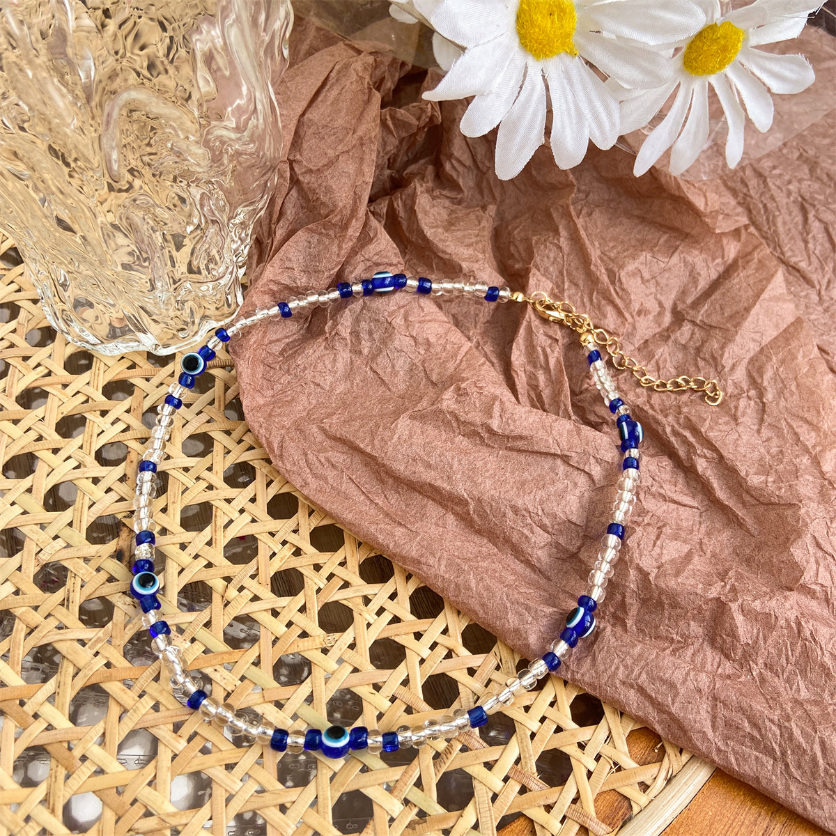 Blue Acrylic & 18K Gold-Plated Evil Eyes Beaded Choker Necklace