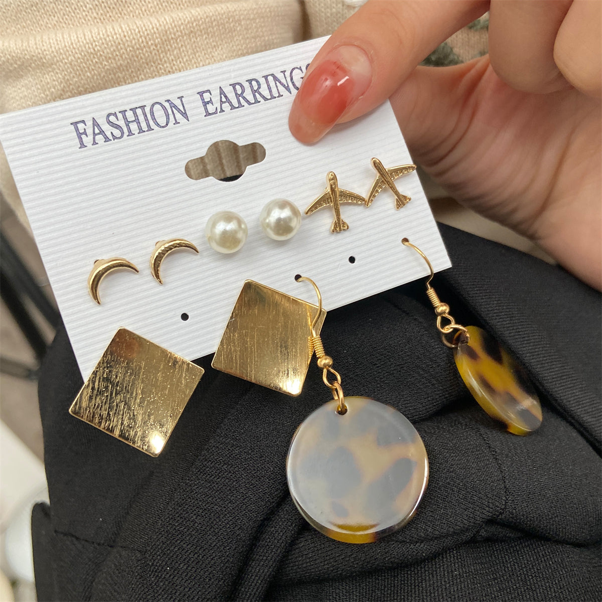 Pearl & Acrylic 18K Gold-Plated Tortoiseshell Drop Earrings Set