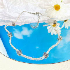 Clear Acrylic & Silver-Plated Butterfly Beaded Station Necklace