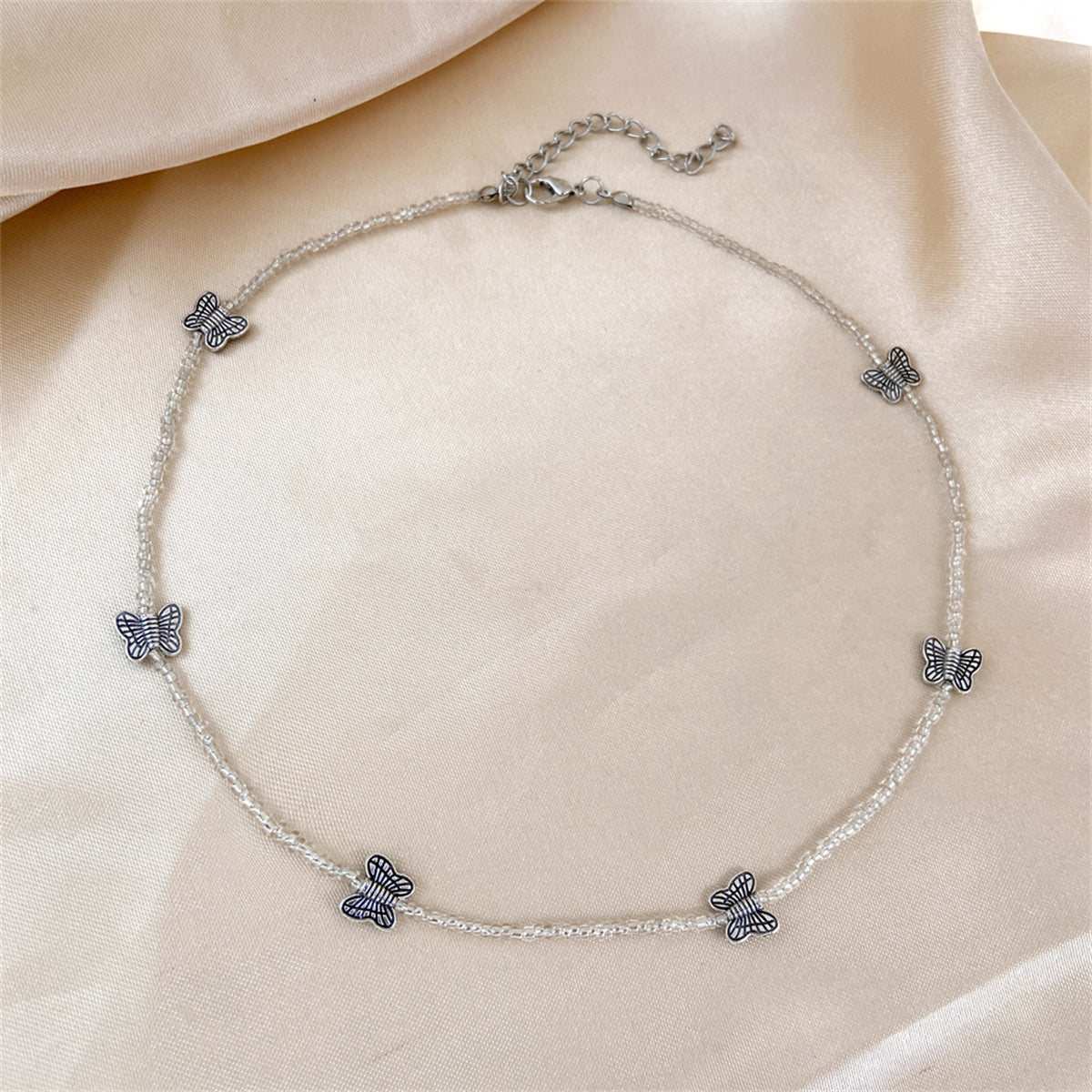Clear Acrylic & Silver-Plated Butterfly Beaded Station Necklace