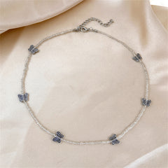 Clear Acrylic & Silver-Plated Butterfly Beaded Station Necklace