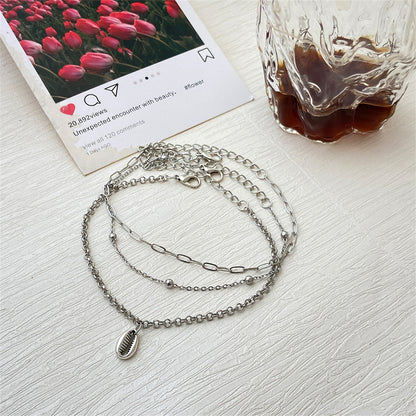 Silver-Plated Shell Charm Anklet Set, jewelry gift sets for women, vintage-inspired design, detail close-up