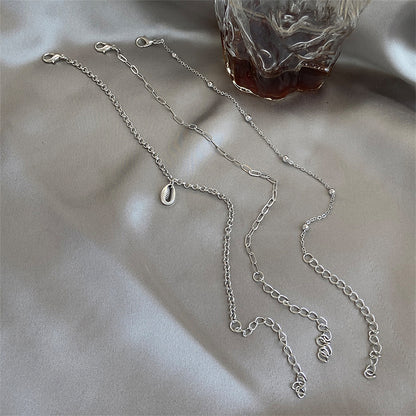 Silver-Plated Shell Charm Anklet Set, jewelry gift sets for women, vintage-inspired design, styled look