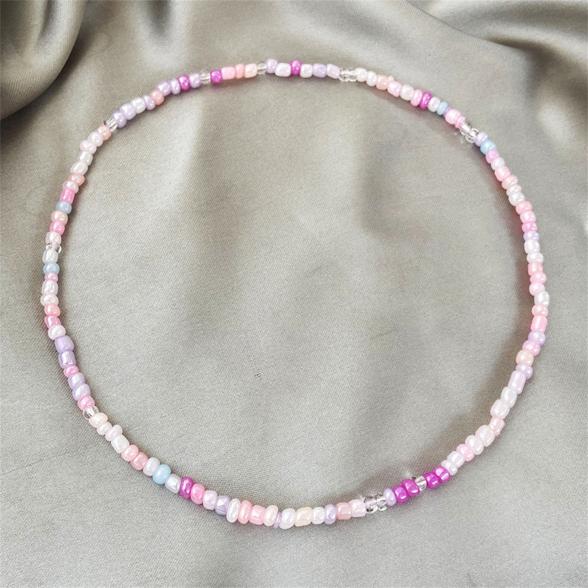 White & Multicolor Teal Howlite & Acrylic Stretch Necklace