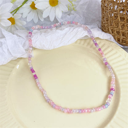 White & Multicolor Teal Howlite & Acrylic Stretch Necklace