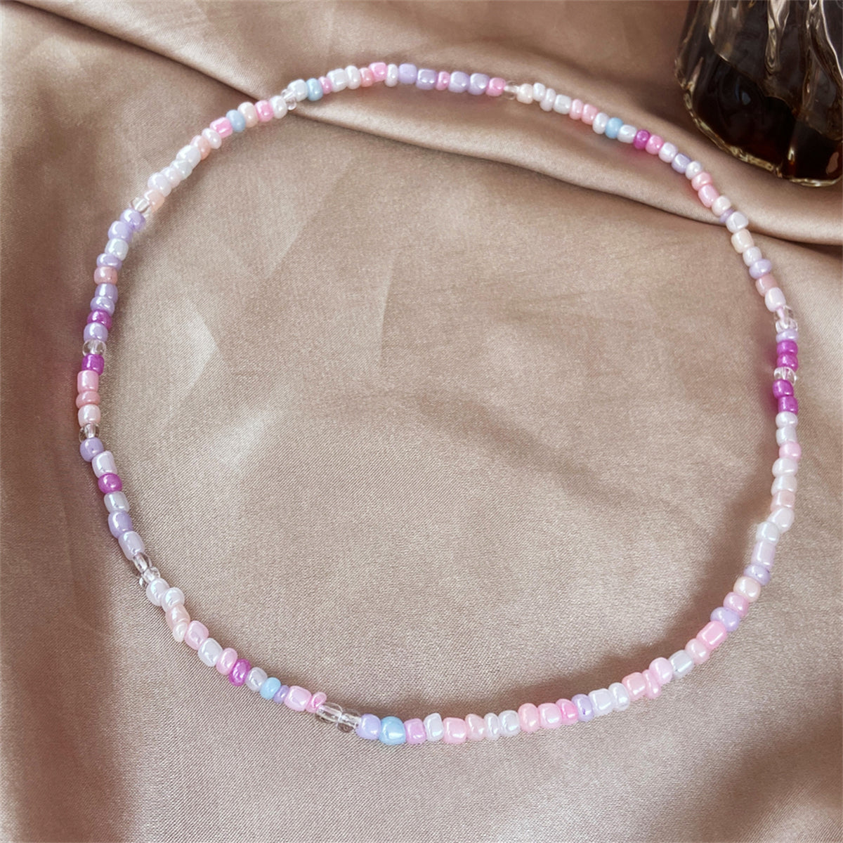 White & Multicolor Teal Howlite & Acrylic Stretch Necklace
