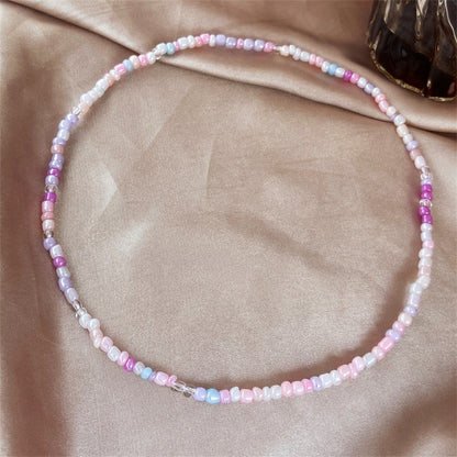 White & Multicolor Teal Howlite & Acrylic Stretch Necklace