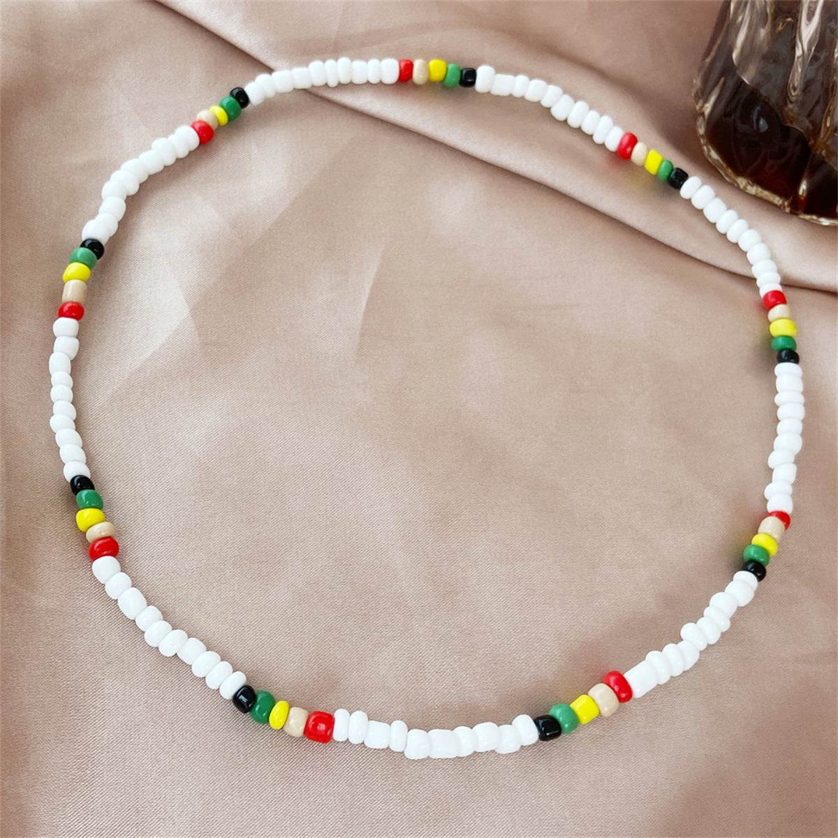 White & Multicolor Teal Howlite Stretch Necklace