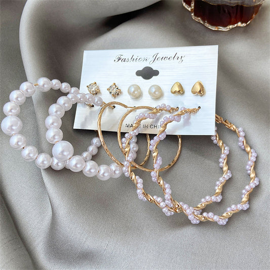Pearl and Cubic Zirconia 18K Gold-Plated Stud and Hoop Earring Set, gold stud earrings for women, front view