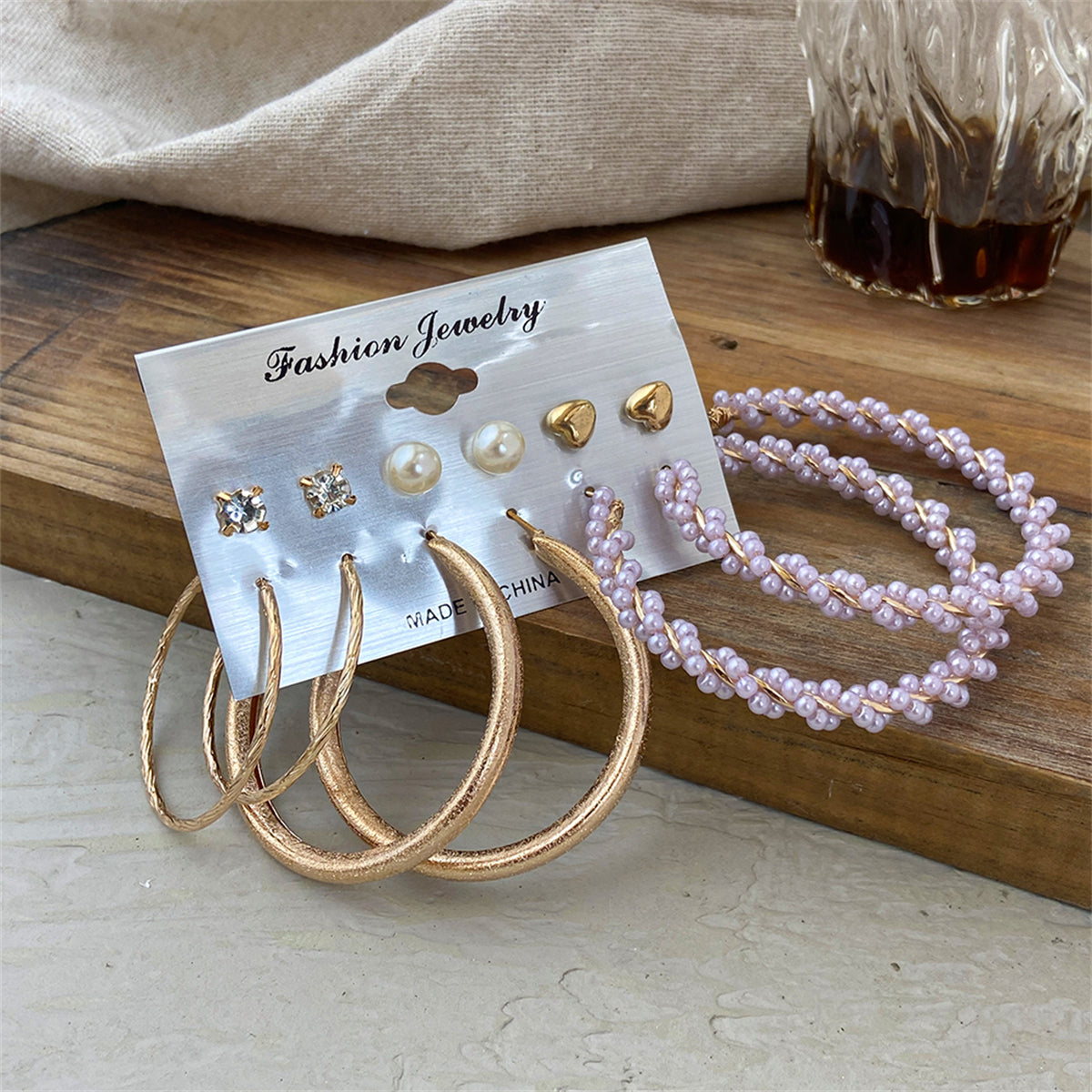 Cubic Zirconia and Pearl 18K Gold-Plated Hoop Earring Set, gold stud earrings for women, elegant gift for her, lifestyle look