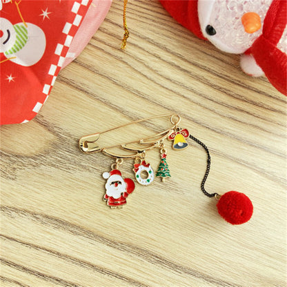 18K Gold-Plated Santa and Christmas Tree Pin Brooch, gold brooch pin, dainty minimalist design, side view