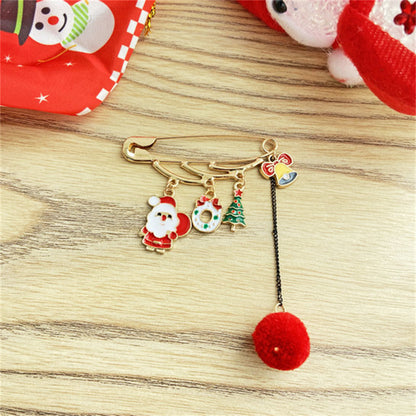 18K Gold-Plated Santa and Christmas Tree Pin Brooch, gold brooch pin, dainty minimalist design, detail close-up