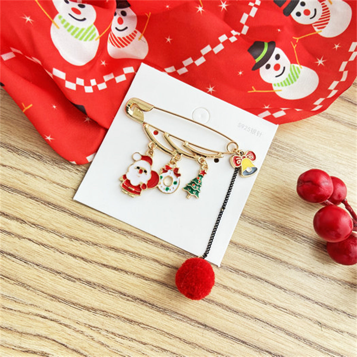 18K Gold-Plated Santa & Christmas Tree Pin Brooch