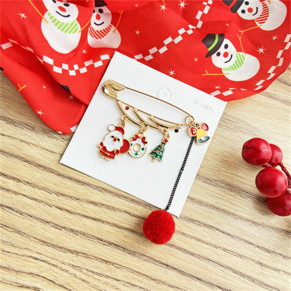 18K Gold-Plated Santa and Christmas Tree Pin Brooch, gold brooch pin, dainty minimalist design, lifestyle look