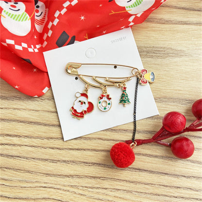 18K Gold-Plated Santa and Christmas Tree Pin Brooch, gold brooch pin, dainty minimalist design, styled look