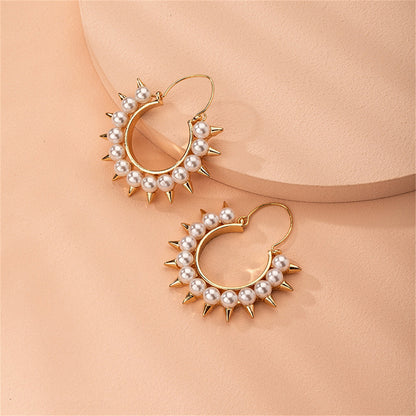 Pearl and 18K Gold-Plated Spike Hoop Earrings, gold drop earrings for women, botanical inspired, lifestyle look