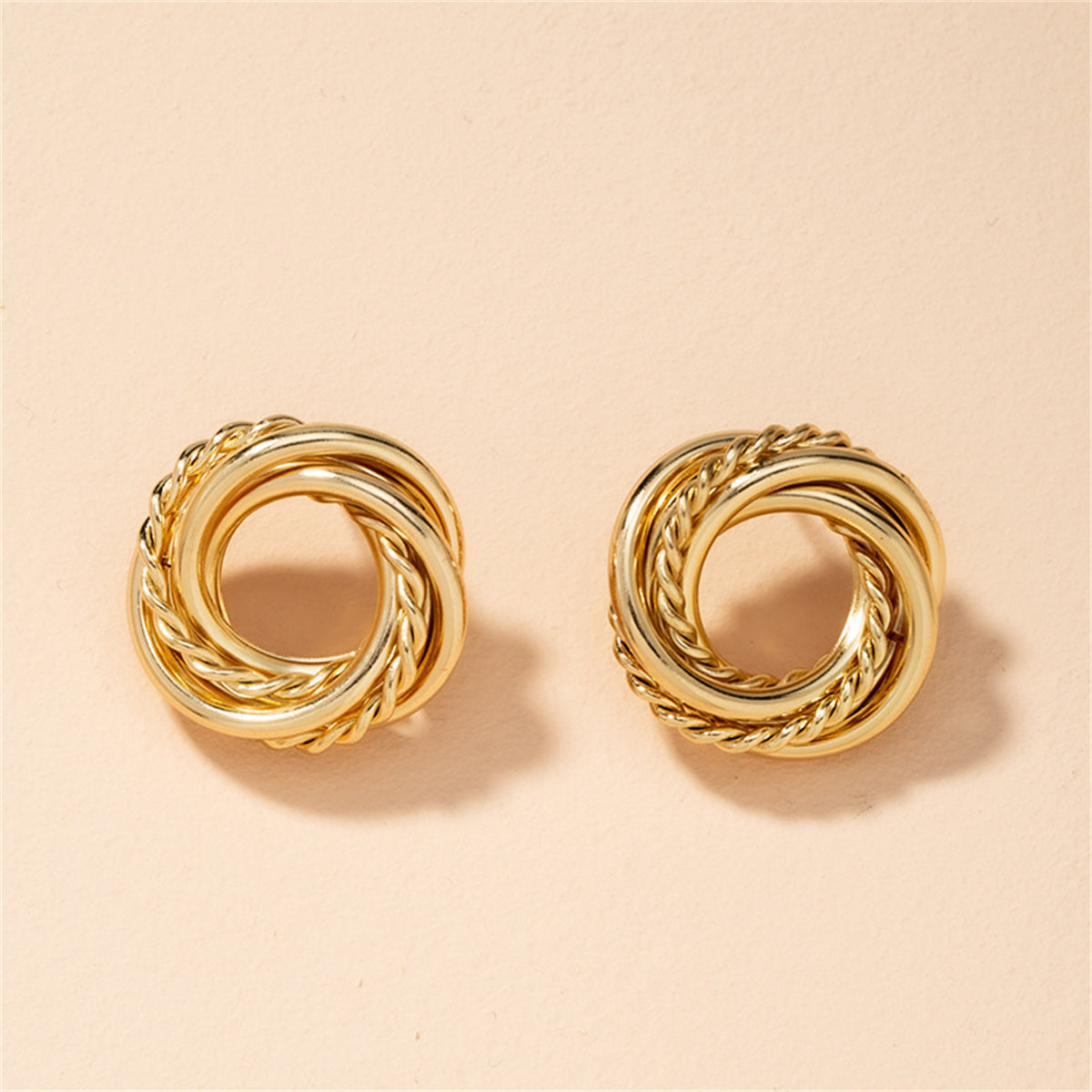 18K Gold-Plated Open Twine Stud Earrings, gold stud earrings for women, everyday style, front view