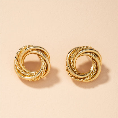 18K Gold-Plated Open Twine Stud Earrings, gold stud earrings for women, everyday style, front view