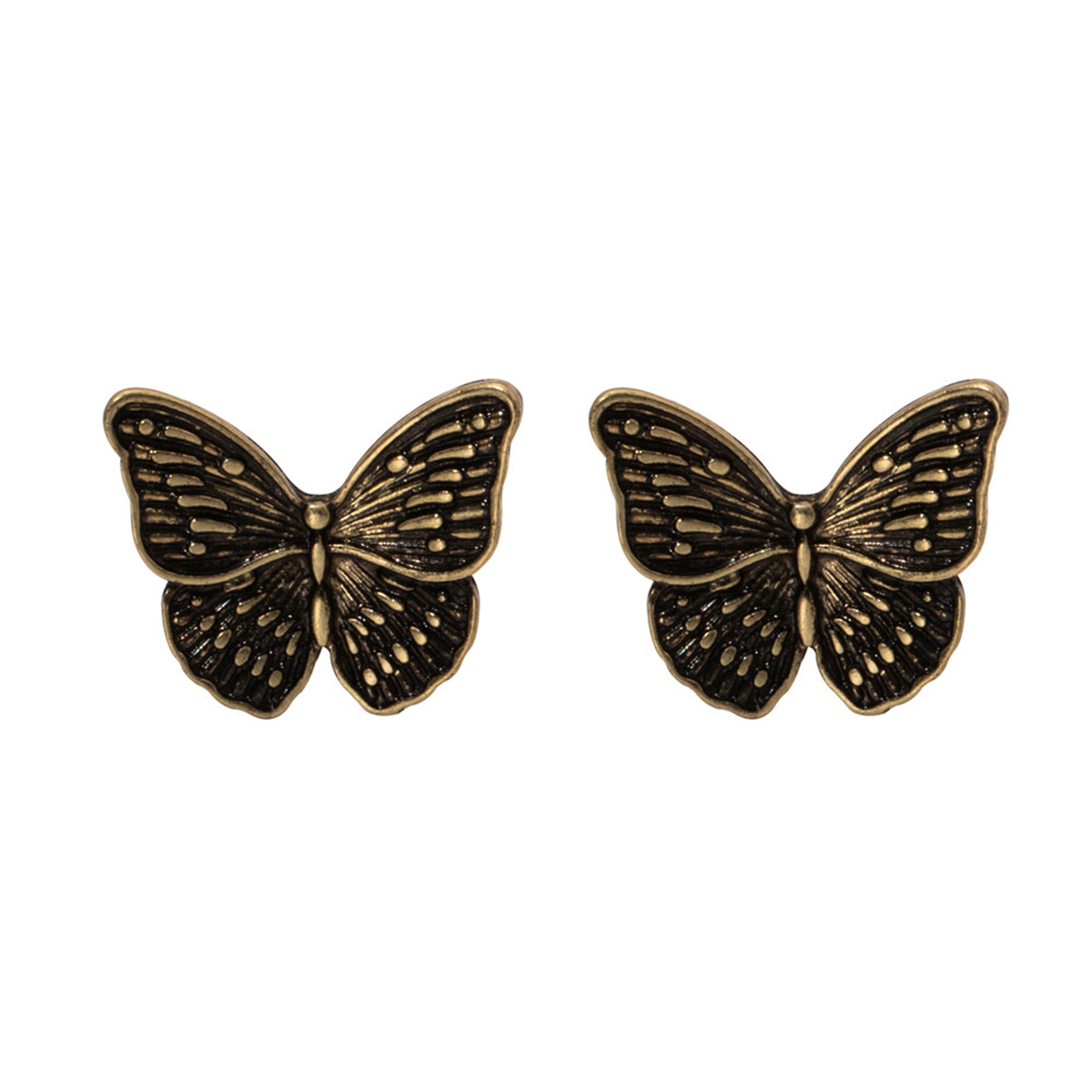 18K Gold-Plated Oxidized Butterfly Stud Earring, gold stud earrings for women, botanical inspired, side view