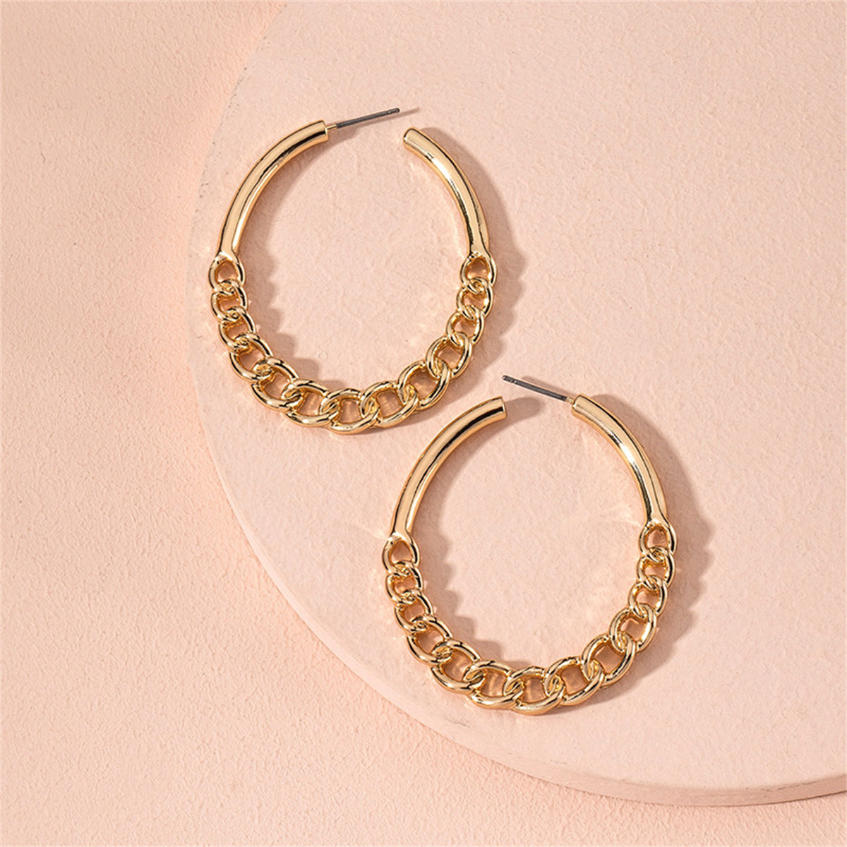 18K Gold-Plated Curb Chain Oval Hoop Earrings, botanical inspired, side view