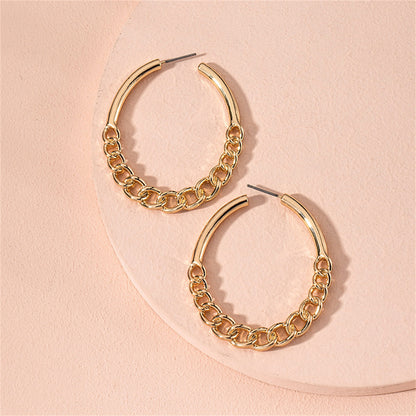 18K Gold-Plated Curb Chain Oval Hoop Earrings, botanical inspired, side view