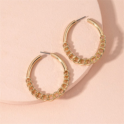 18K Gold-Plated Curb Chain Oval Hoop Earrings, botanical inspired, front view
