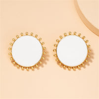White Enamel & 18k Gold-Plated Circular Stud Earrings