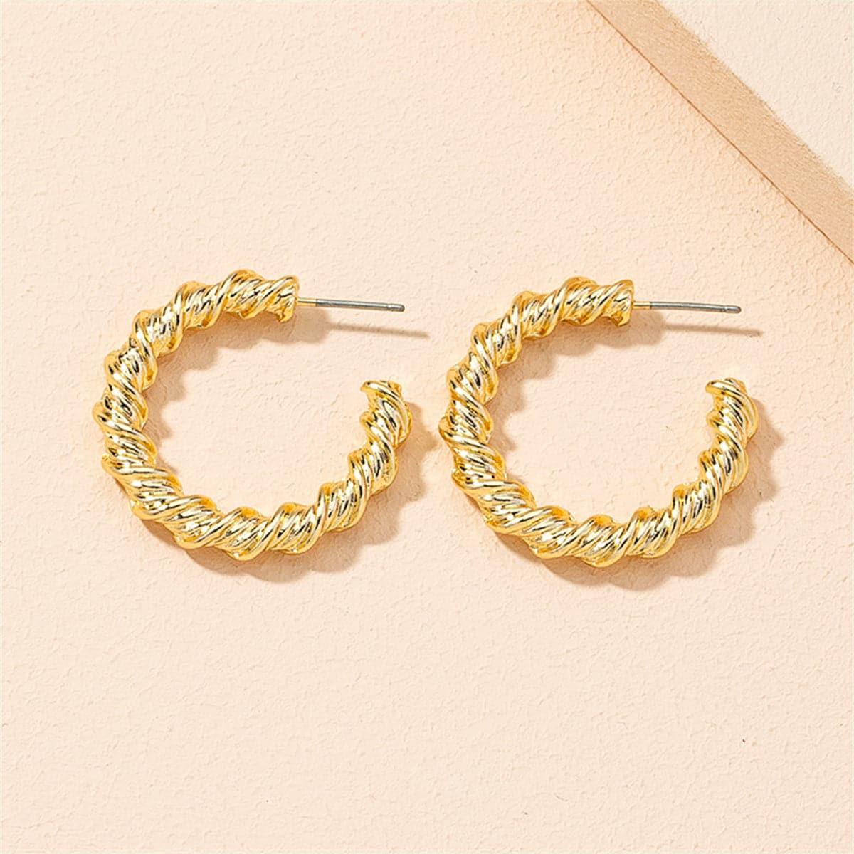 18K Gold-Plated Twine Hoop Earrings, botanical inspired, side view