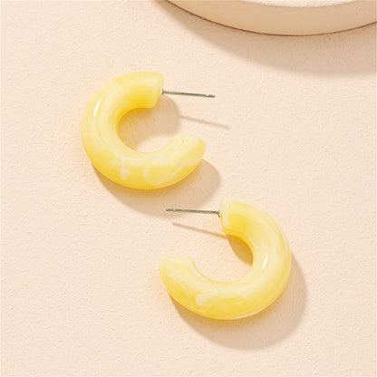 Yellow Resin Chunky Hoop Huggie Earring, huggie earrings, botanical inspired, front view