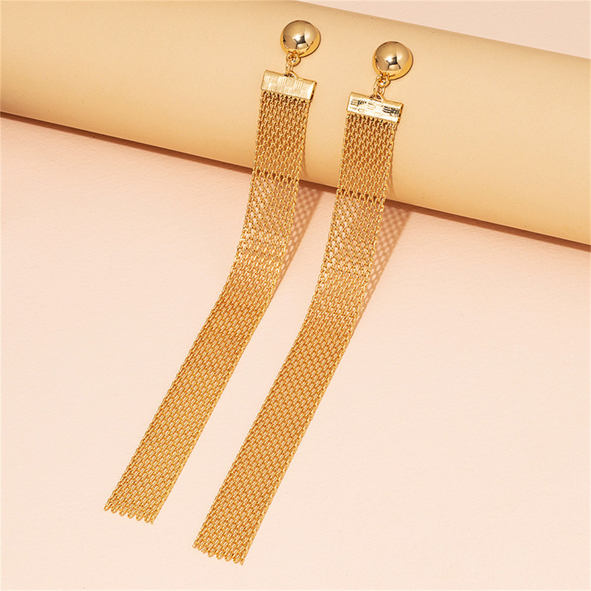 18K Gold-Plated Strand Drop Earrings, gold drop earrings for women, vintage-inspired design, front view