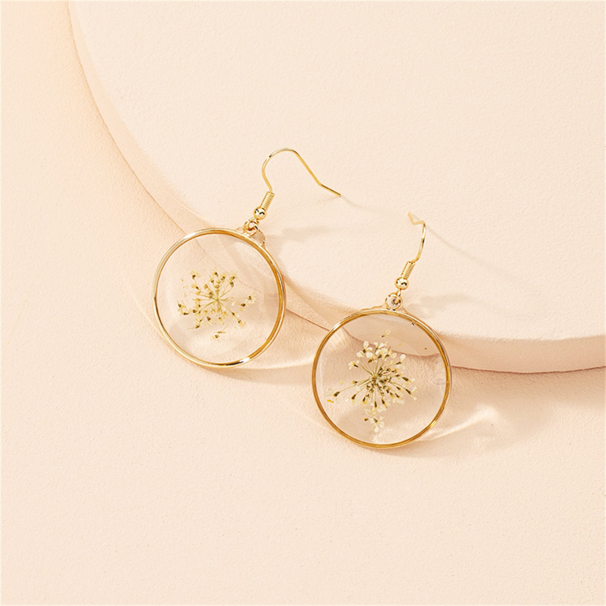 Yellow Baby'S-Breath & 18K Gold-Plated Round Dangle Earrings
