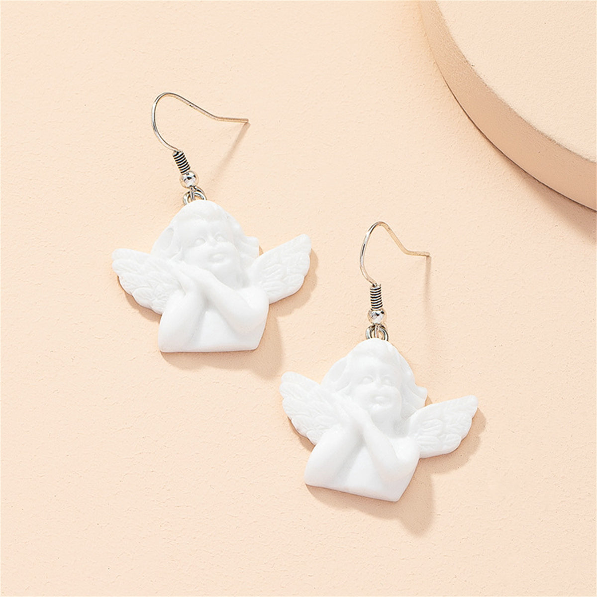 White Resin & Silver-Plated Angel Drop Earrings
