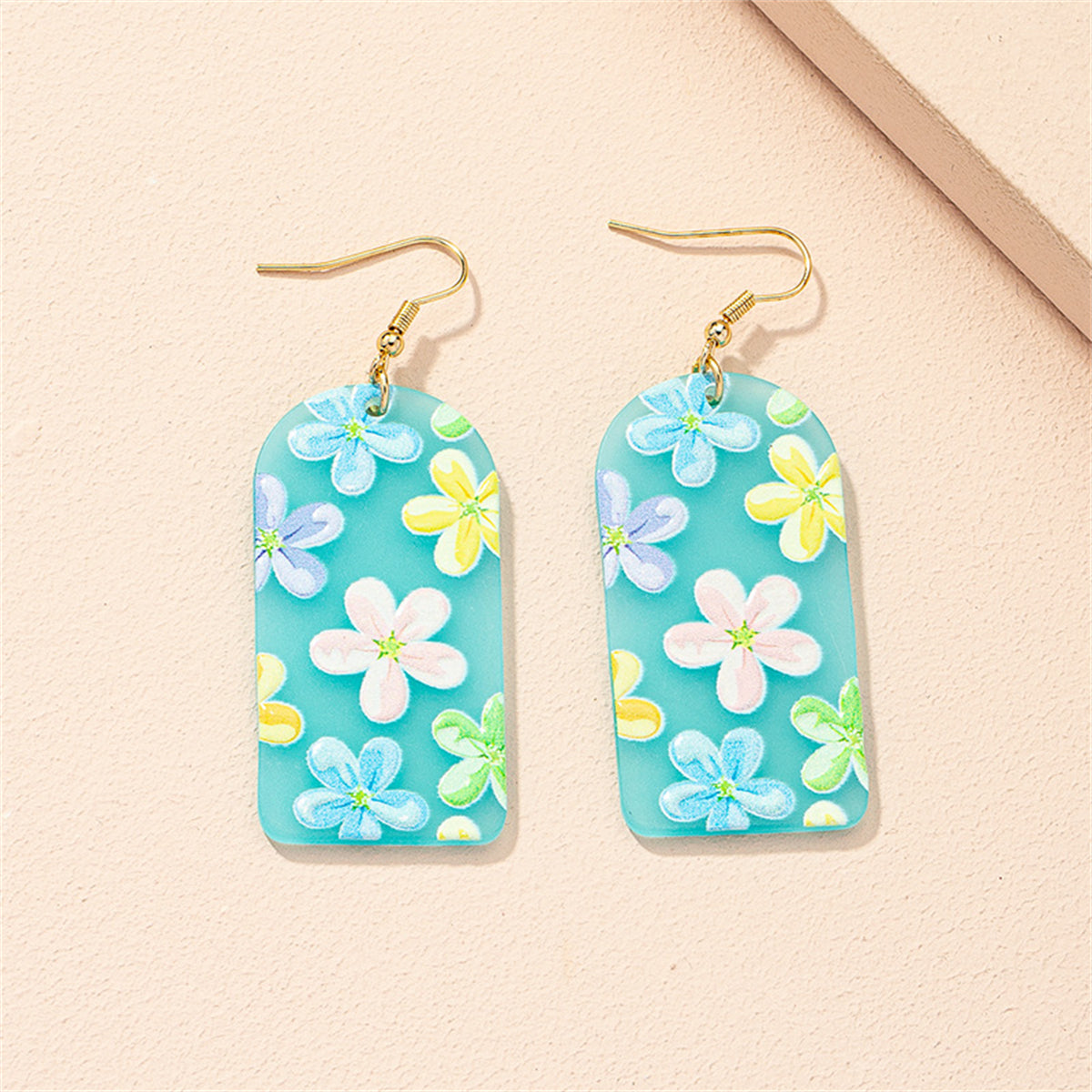 Blue Acrylic & 18K Gold-Plated Floral Drop Earrings