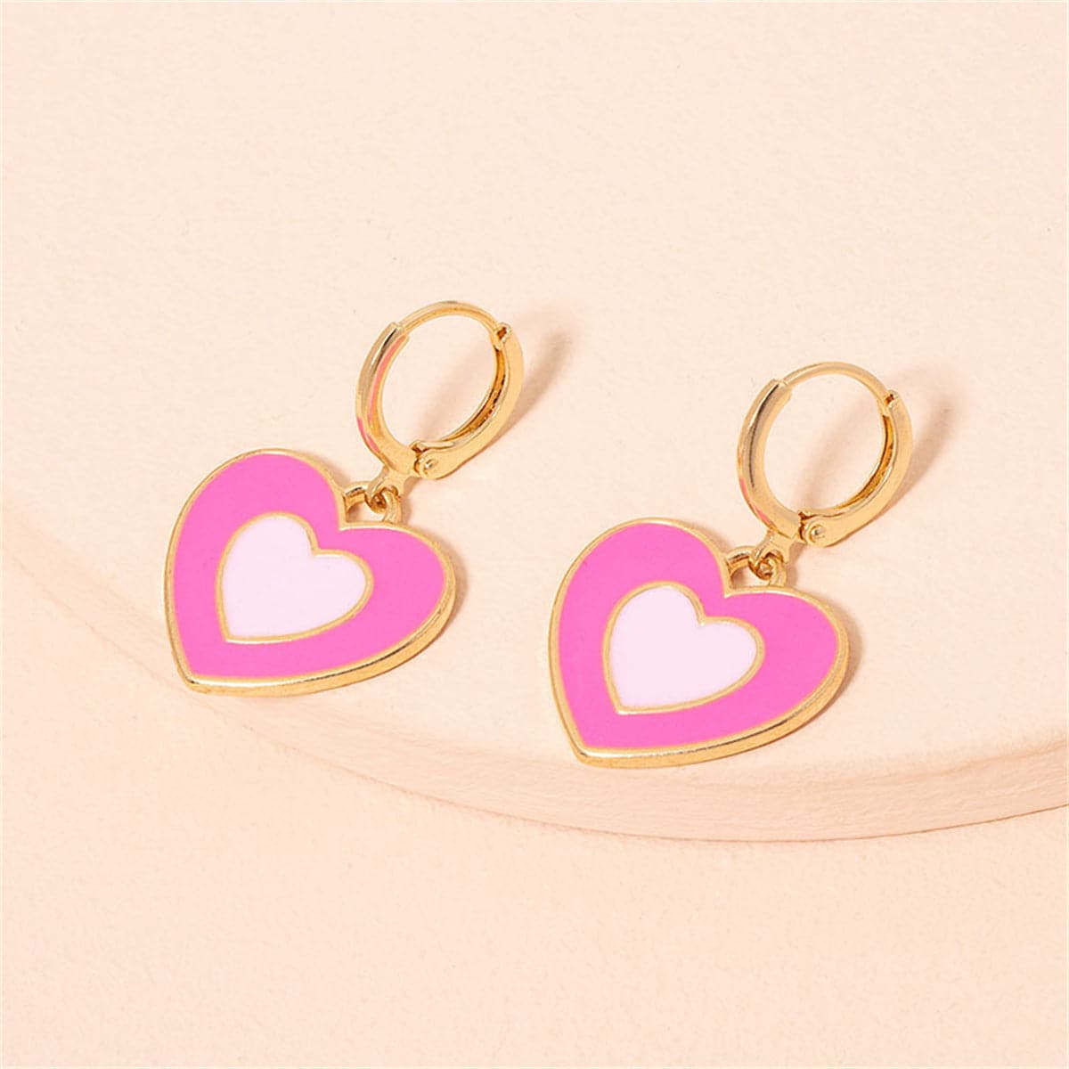 Pink Enamel & 18K Gold-Plated Heart Huggie Earrings