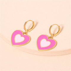 Pink Enamel & 18K Gold-Plated Heart Huggie Earrings