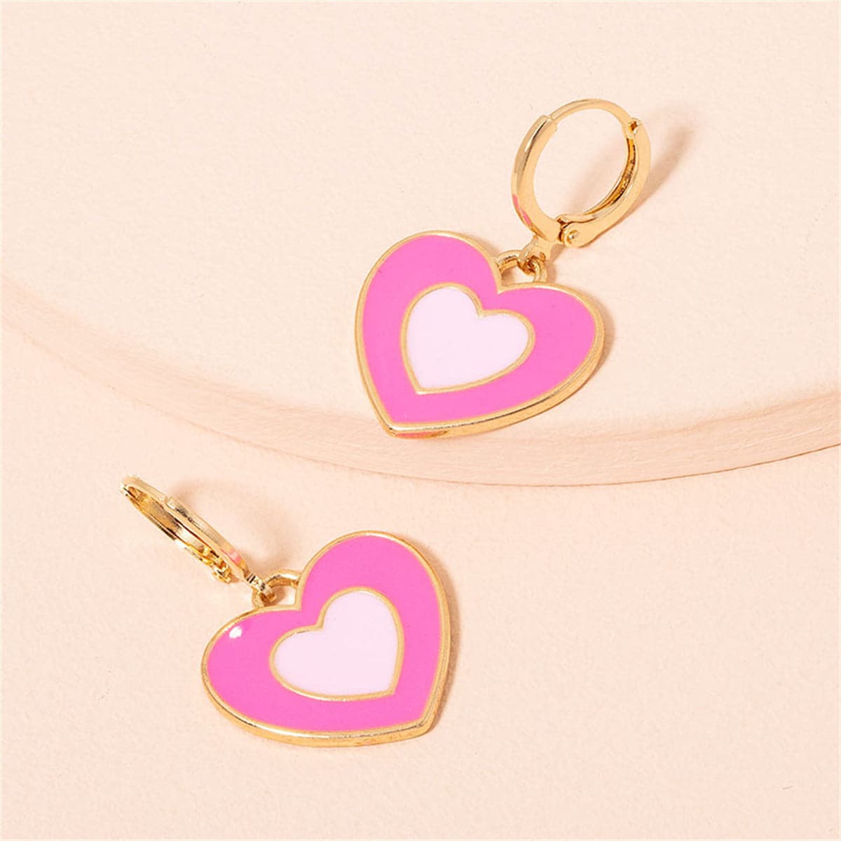 Pink Enamel & 18K Gold-Plated Heart Huggie Earrings