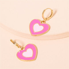 Pink Enamel & 18K Gold-Plated Heart Huggie Earrings
