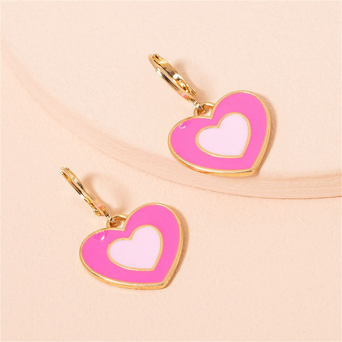 Pink Enamel & 18K Gold-Plated Heart Huggie Earrings