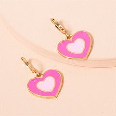 Pink Enamel & 18K Gold-Plated Heart Huggie Earrings