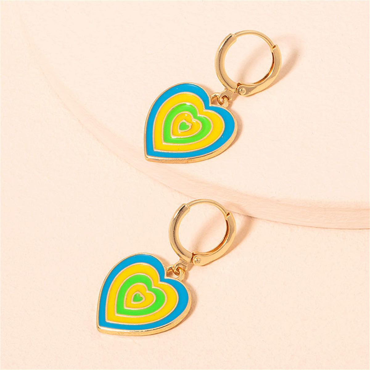 Yellow & Blue Enamel 18K Gold-Plated Heart Charm Huggie Earrings