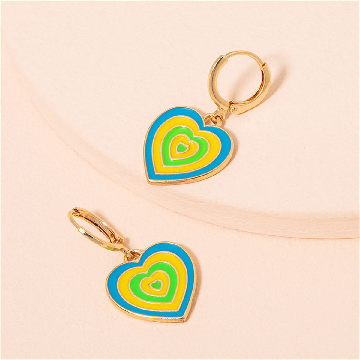 Yellow & Blue Enamel 18K Gold-Plated Heart Charm Huggie Earrings