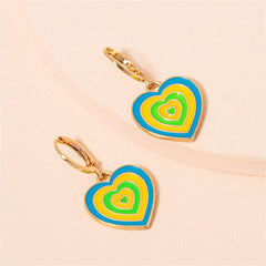 Yellow & Blue Enamel 18K Gold-Plated Heart Charm Huggie Earrings