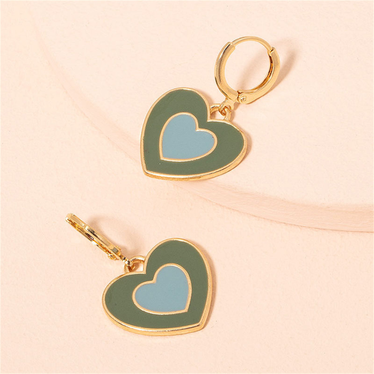 Green & Blue Enamel 18K Gold-Plated Heart Drop Earrings