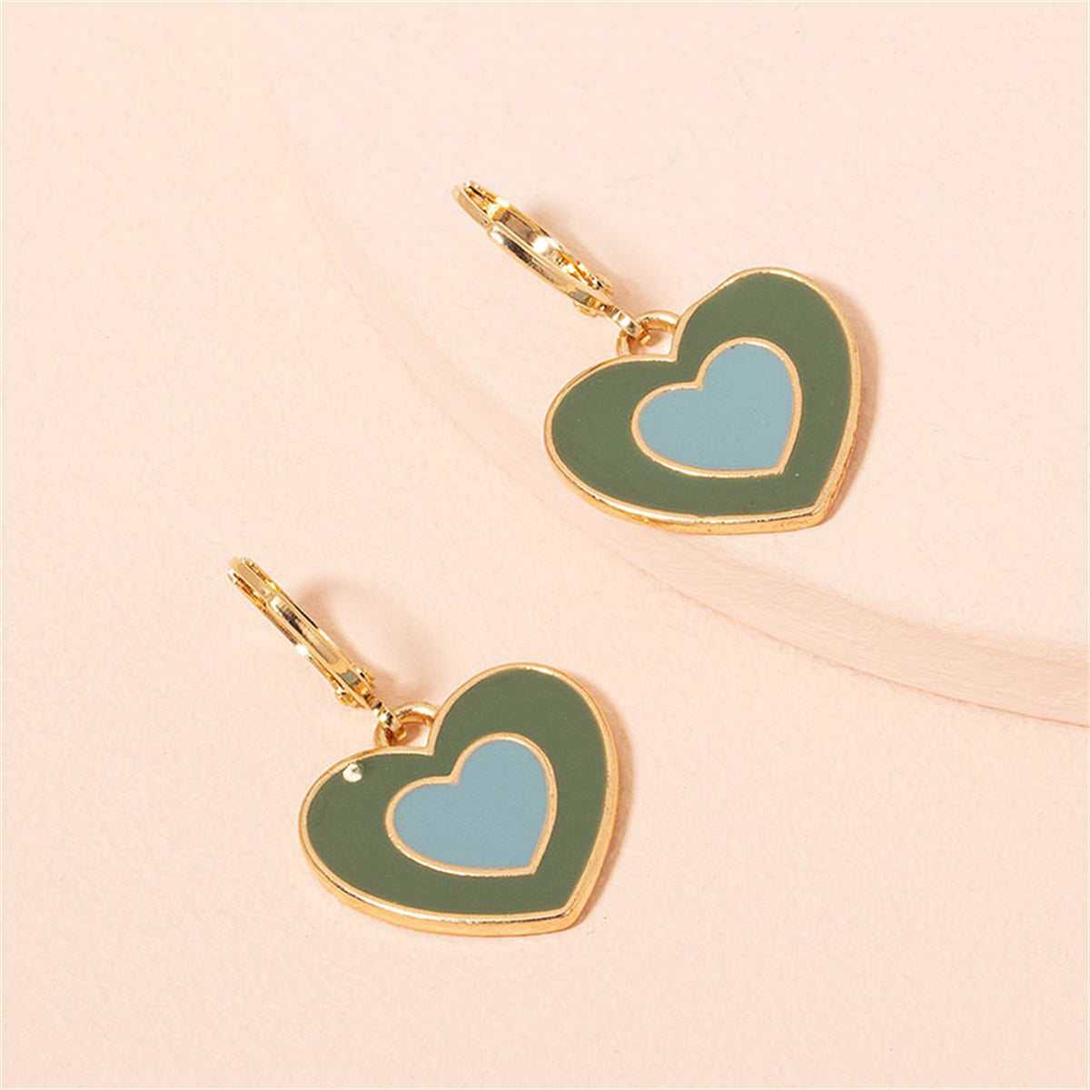 Green & Blue Enamel 18K Gold-Plated Heart Drop Earrings
