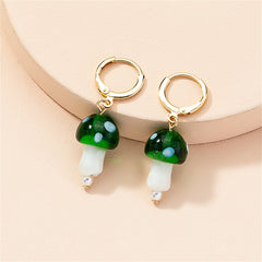 Green Resin & Pearl 18K Gold-Plated Mushroom Drop Earrings
