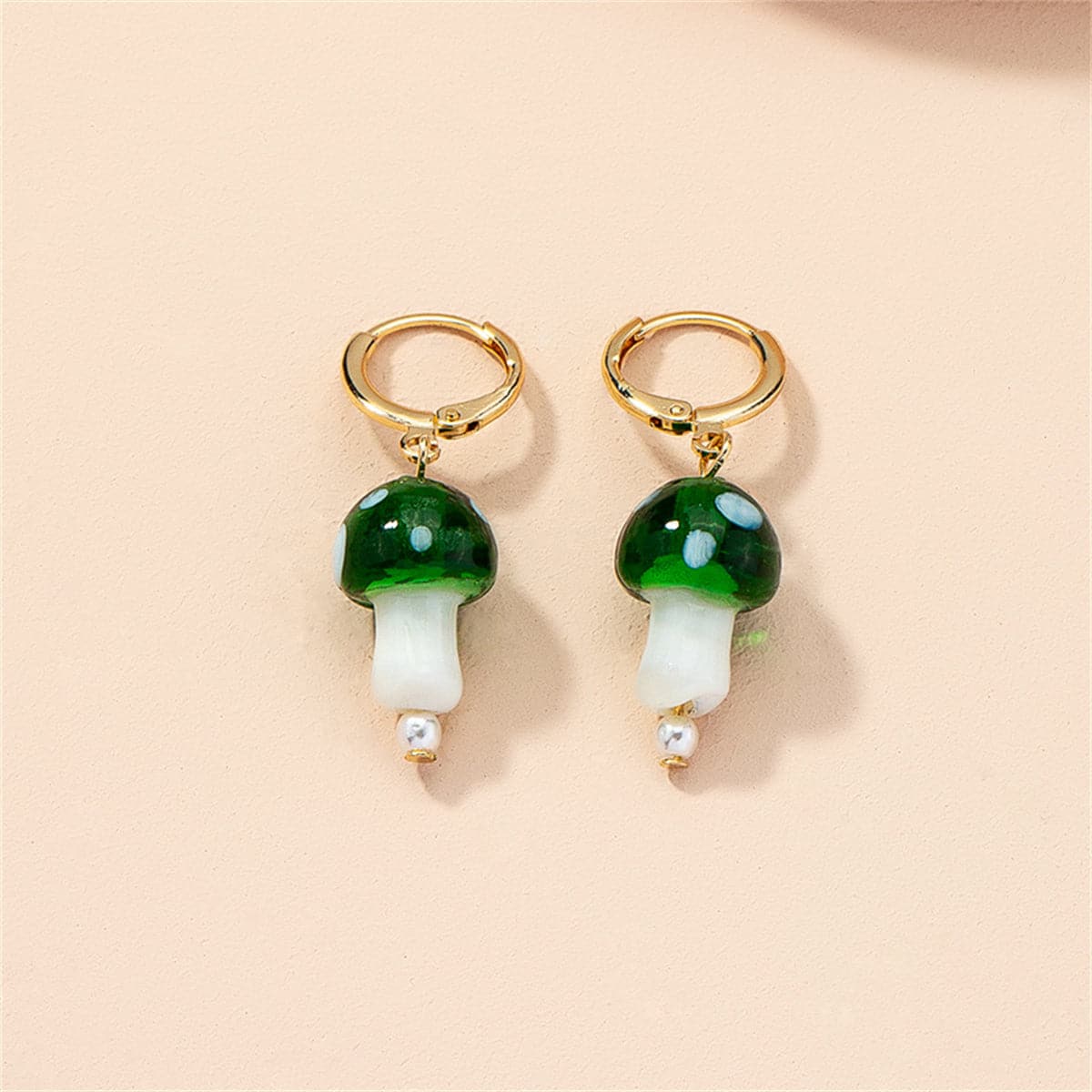 Green Resin & Pearl 18K Gold-Plated Mushroom Drop Earrings