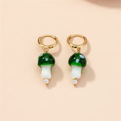 Green Resin & Pearl 18K Gold-Plated Mushroom Drop Earrings