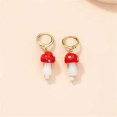 Red Resin & Pearl Mushroom Drop Earrings