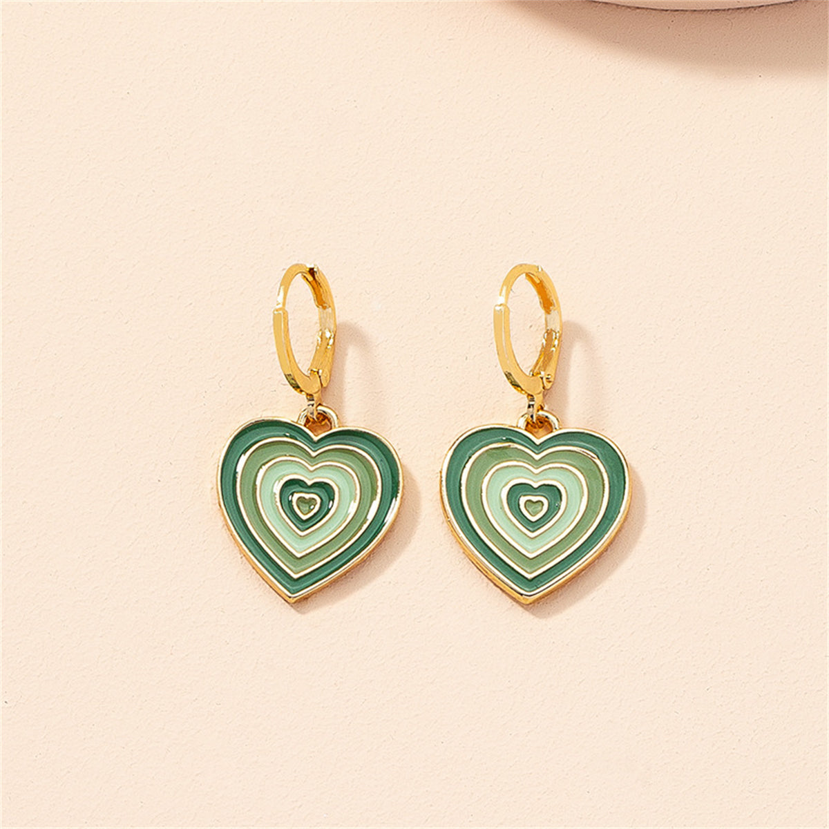 Green Enamel & 18K Gold-Plated Heart Huggie Drop Earrings
